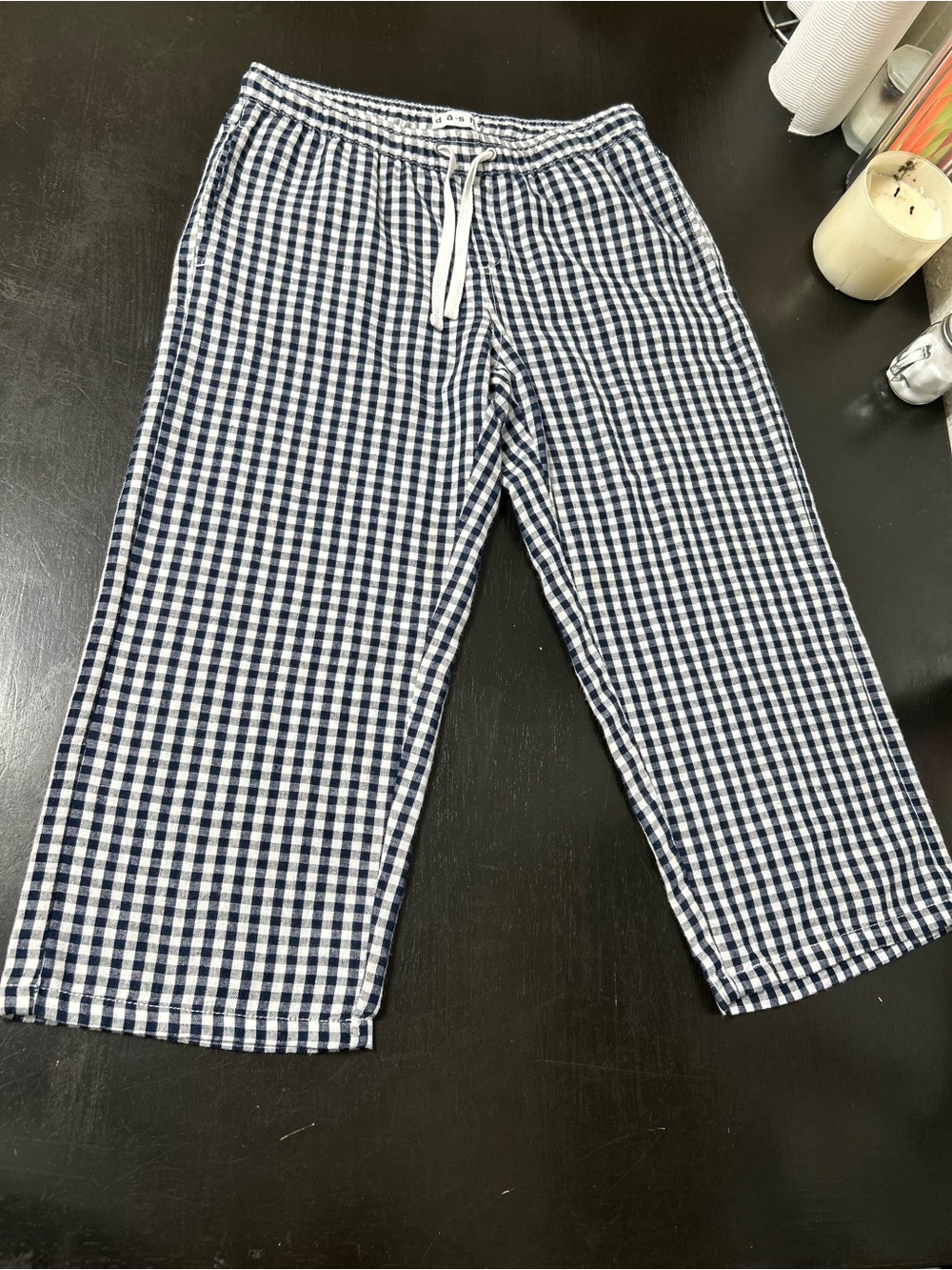 Ash Navy and White Gingham Elastic Waist Pants